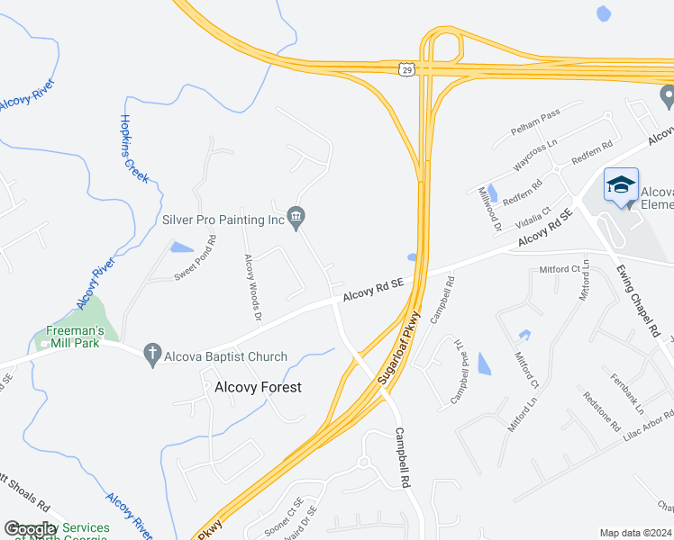 map of restaurants, bars, coffee shops, grocery stores, and more near 1813 Alcovy Springs Lane in Lawrenceville