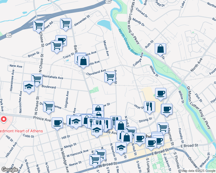 map of restaurants, bars, coffee shops, grocery stores, and more near 675 Pulaski Street in Athens