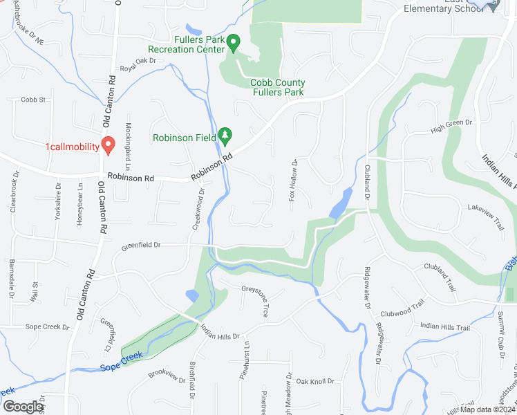 map of restaurants, bars, coffee shops, grocery stores, and more near 3348 Robinson Farms Court Northeast in Marietta