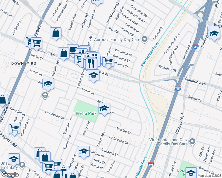 map of restaurants, bars, coffee shops, grocery stores, and more near 9613 Planter St in Pico Rivera