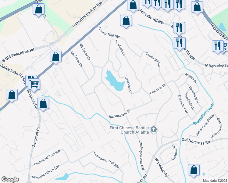map of restaurants, bars, coffee shops, grocery stores, and more near 2785 Landington Way Northwest in Duluth