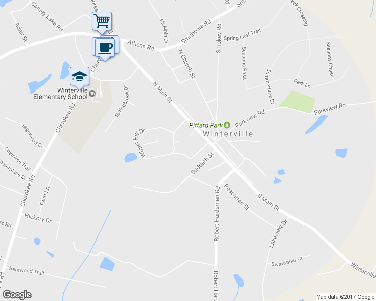map of restaurants, bars, coffee shops, grocery stores, and more near 105 Dixon Dr in Winterville