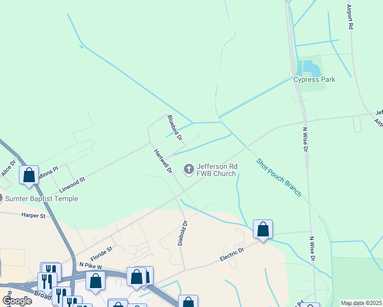 map of restaurants, bars, coffee shops, grocery stores, and more near 910 Flagg Street in Sumter