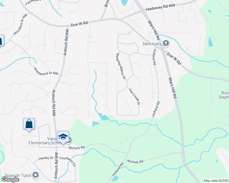 map of restaurants, bars, coffee shops, grocery stores, and more near 401 Wild Iris Lane in Powder Springs