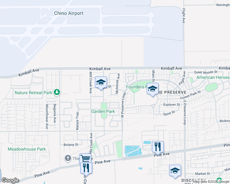 map of restaurants, bars, coffee shops, grocery stores, and more near 15847 McIntosh Avenue in Chino