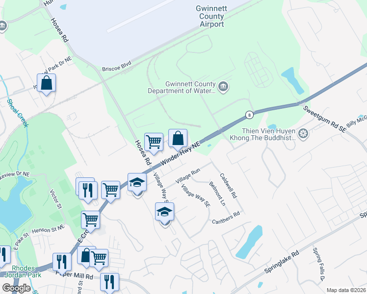 map of restaurants, bars, coffee shops, grocery stores, and more near 340 Timber Gate Court in Lawrenceville
