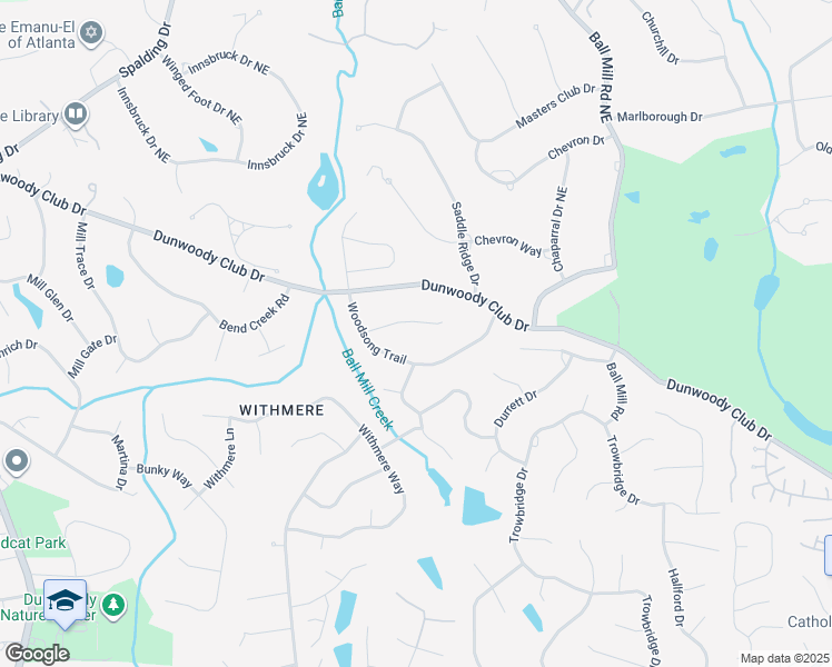 map of restaurants, bars, coffee shops, grocery stores, and more near 3745 Woodsong Court in Dunwoody