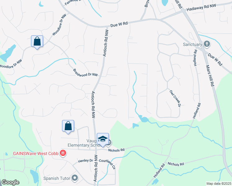 map of restaurants, bars, coffee shops, grocery stores, and more near 5886 Pavillion Drive in Powder Springs