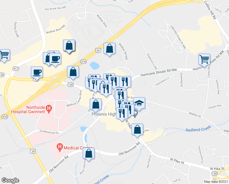 map of restaurants, bars, coffee shops, grocery stores, and more near 655 Duluth Highway in Lawrenceville