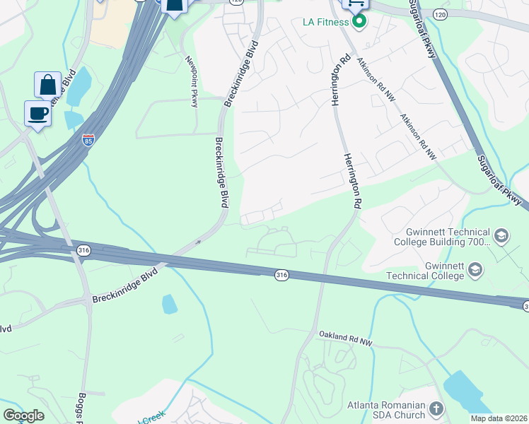 map of restaurants, bars, coffee shops, grocery stores, and more near 2198 Pebble Beach Drive in Lawrenceville