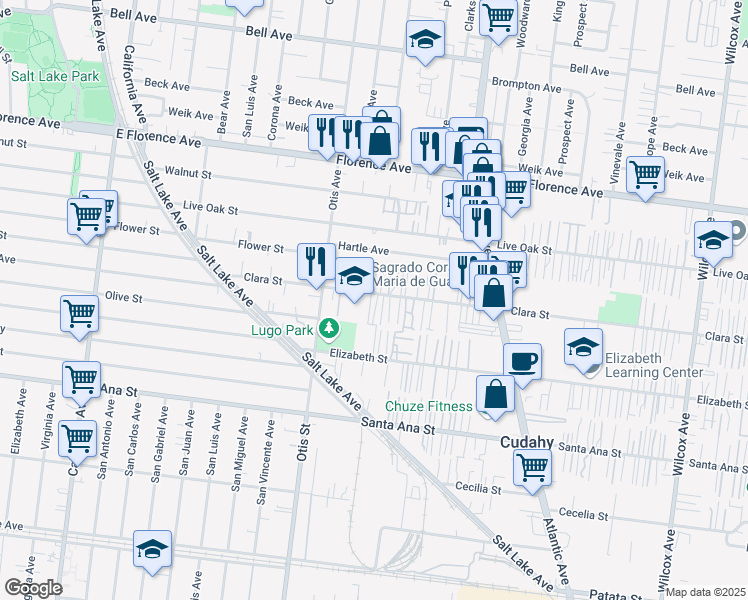 map of restaurants, bars, coffee shops, grocery stores, and more near 4300 Clara Street in Cudahy