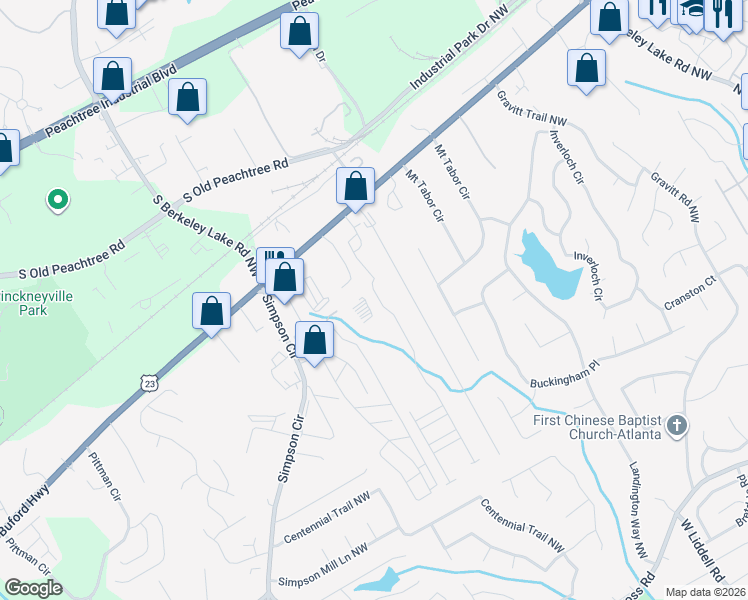 map of restaurants, bars, coffee shops, grocery stores, and more near 4416 Buford Highway in Norcross