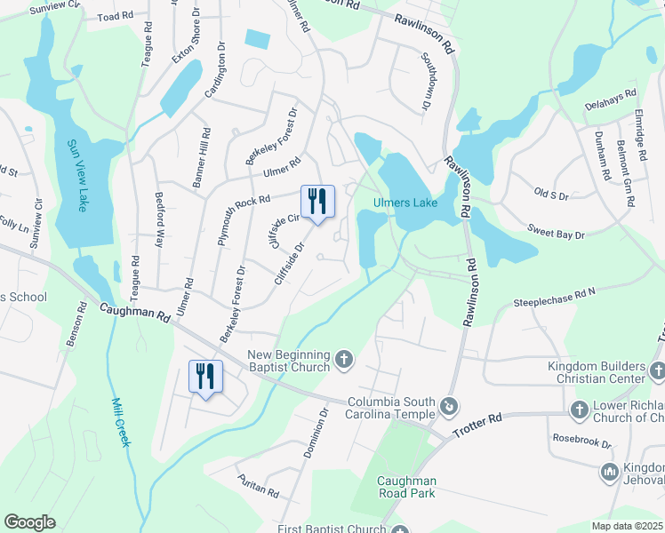 map of restaurants, bars, coffee shops, grocery stores, and more near 14 Shadow Creek Court in Columbia