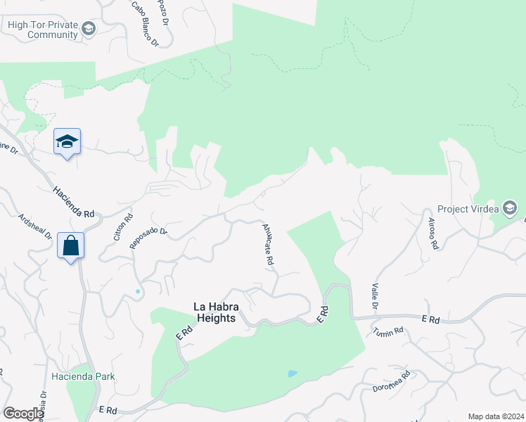 map of restaurants, bars, coffee shops, grocery stores, and more near 858 Reposado Drive in La Habra Heights
