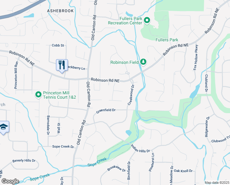 map of restaurants, bars, coffee shops, grocery stores, and more near 630 Gunpowder Lane in Marietta