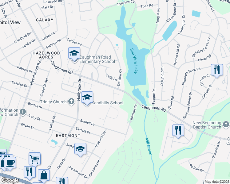 map of restaurants, bars, coffee shops, grocery stores, and more near 109 Caughman Ridge Road in Columbia