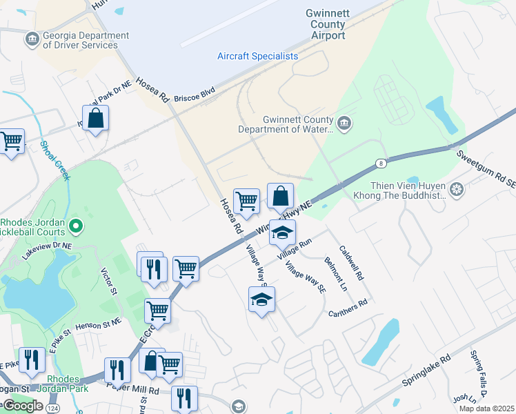 map of restaurants, bars, coffee shops, grocery stores, and more near 159 Timber Gate Drive in Lawrenceville