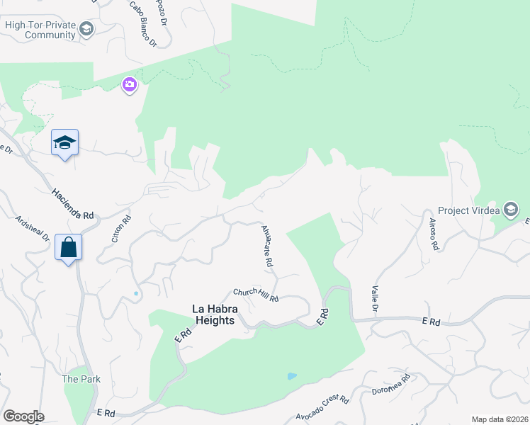 map of restaurants, bars, coffee shops, grocery stores, and more near 858 Reposado Drive in La Habra Heights