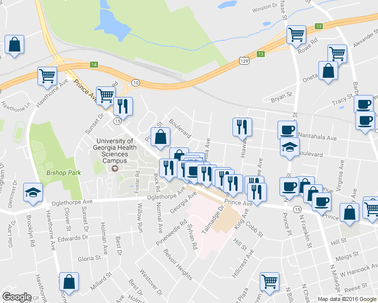 map of restaurants, bars, coffee shops, grocery stores, and more near 234 Buena Vista Avenue in Athens