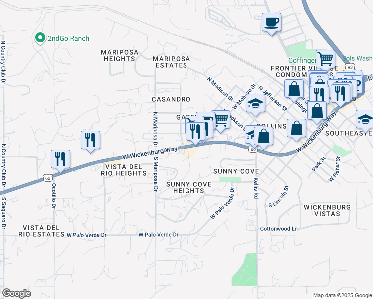 map of restaurants, bars, coffee shops, grocery stores, and more near 685 West Wickenburg Way in Wickenburg