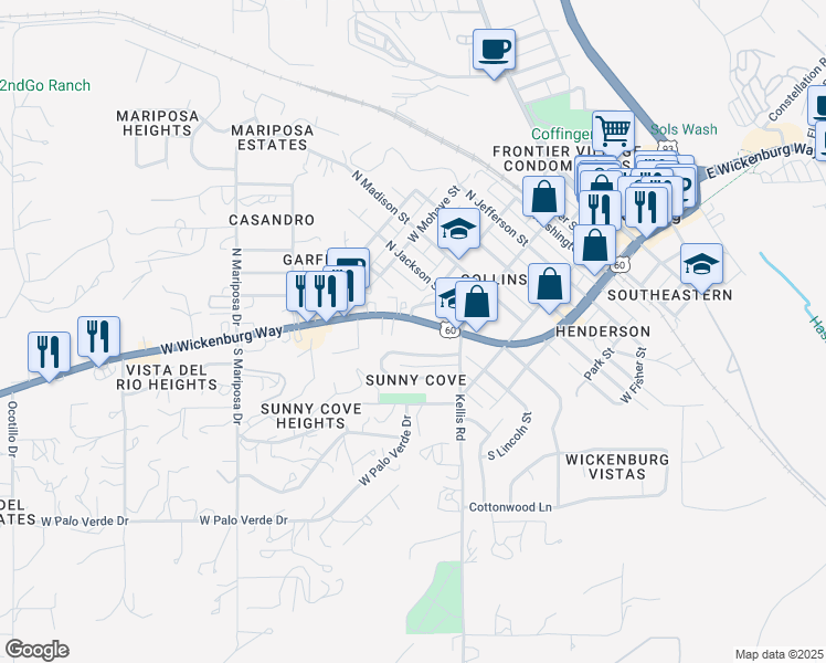 map of restaurants, bars, coffee shops, grocery stores, and more near 521 West Wickenburg Way in Wickenburg
