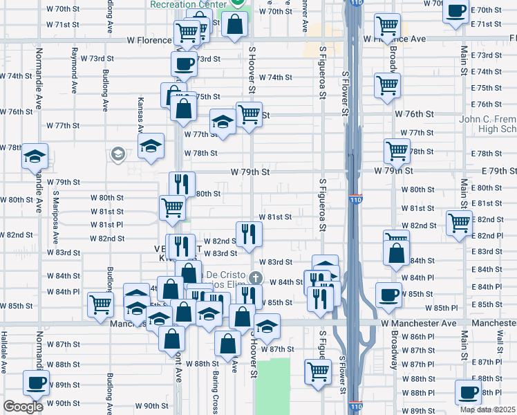 map of restaurants, bars, coffee shops, grocery stores, and more near in Los Angeles