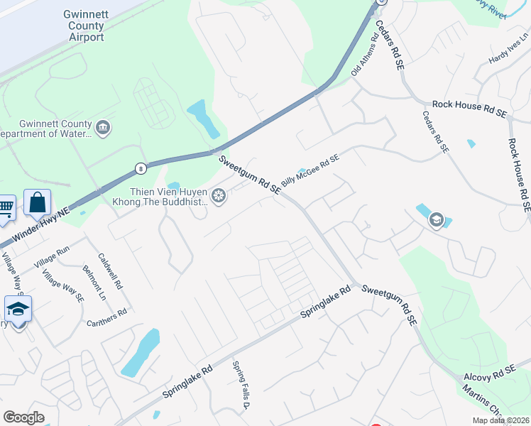 map of restaurants, bars, coffee shops, grocery stores, and more near 133 Lynnfield Circle Southeast in Lawrenceville