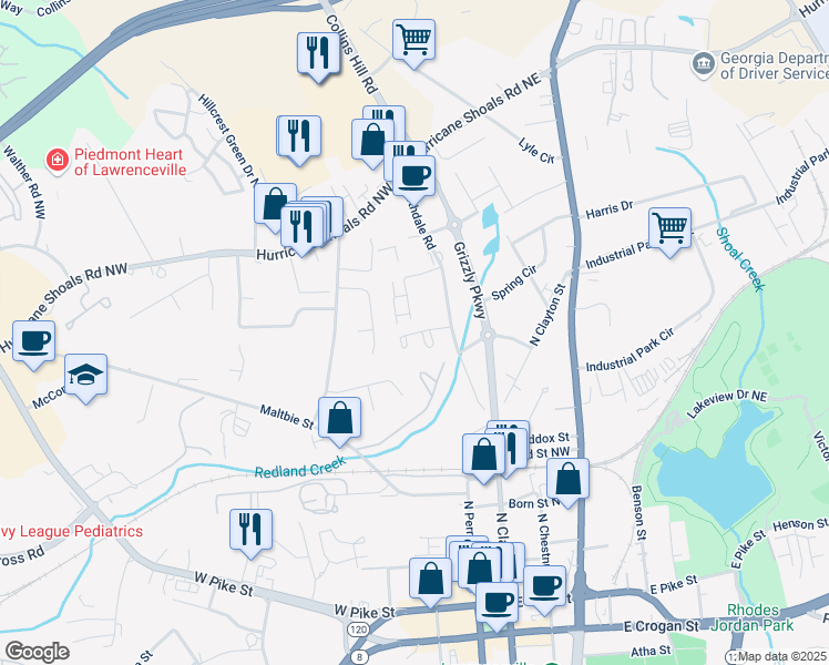 map of restaurants, bars, coffee shops, grocery stores, and more near 111 Northdale Place in Lawrenceville