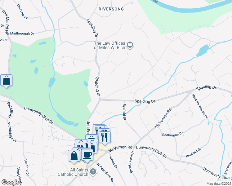 map of restaurants, bars, coffee shops, grocery stores, and more near 7775 Jett Ferry Road in Atlanta