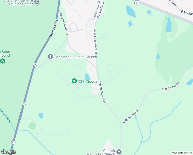 map of restaurants, bars, coffee shops, grocery stores, and more near 823 Castilla Way in Winder