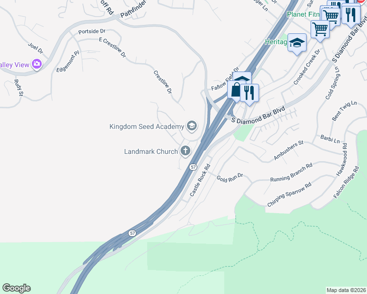 map of restaurants, bars, coffee shops, grocery stores, and more near 3520 South Oak Valley Place in Diamond Bar