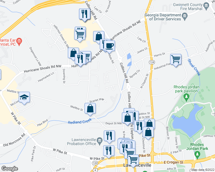 map of restaurants, bars, coffee shops, grocery stores, and more near 131 Northdale Pl in Lawrenceville