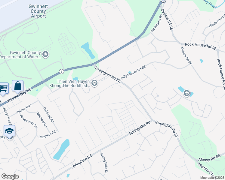 map of restaurants, bars, coffee shops, grocery stores, and more near 133 Lynnfield Circle Southeast in Lawrenceville