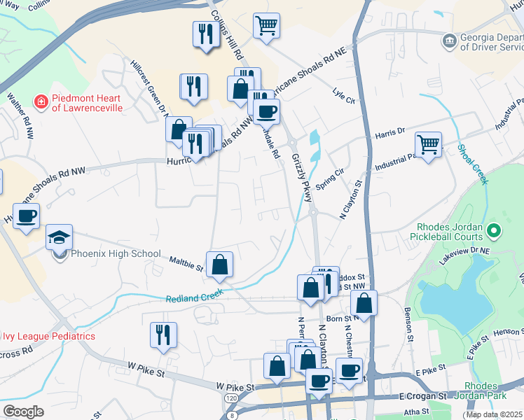 map of restaurants, bars, coffee shops, grocery stores, and more near 131 Northdale Place in Lawrenceville