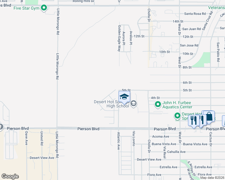 map of restaurants, bars, coffee shops, grocery stores, and more near 11351 Bald Eagle Lane in Desert Hot Springs