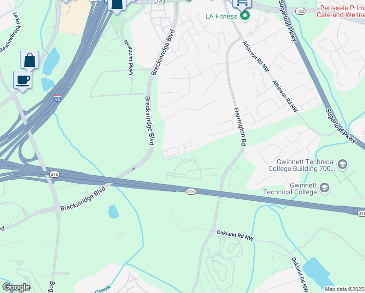 map of restaurants, bars, coffee shops, grocery stores, and more near 2173 Pebble Beach Drive in Lawrenceville