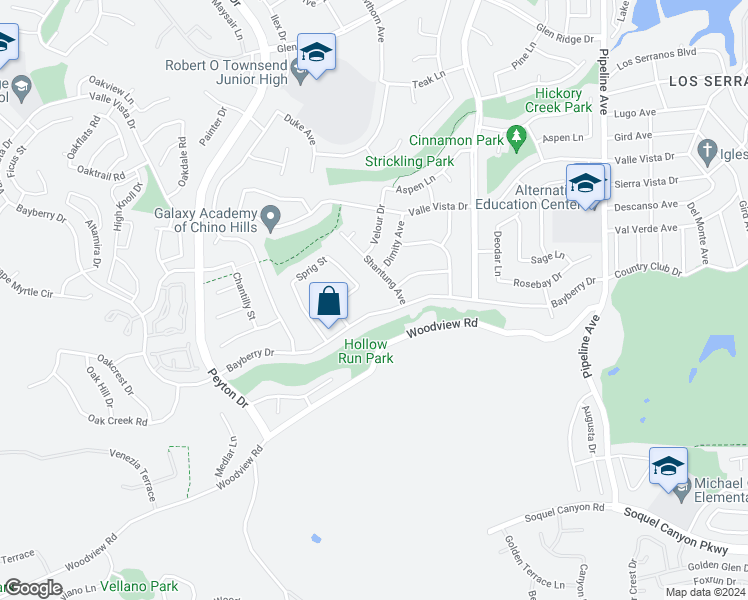 map of restaurants, bars, coffee shops, grocery stores, and more near 3652 Bayberry Drive in Chino Hills