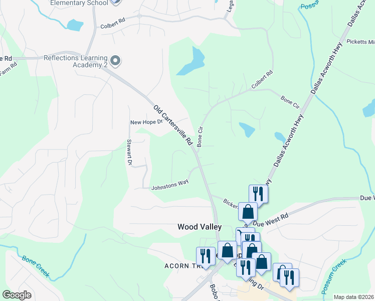 map of restaurants, bars, coffee shops, grocery stores, and more near 235 Stevenson Trail in Dallas
