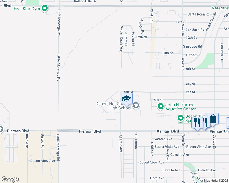 map of restaurants, bars, coffee shops, grocery stores, and more near 11351 Bald Eagle Lane in Desert Hot Springs