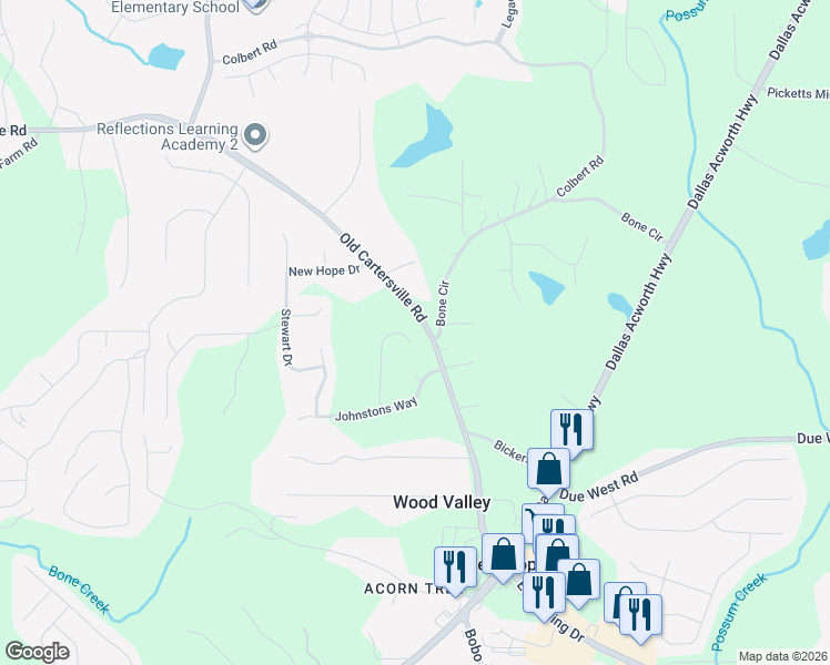 map of restaurants, bars, coffee shops, grocery stores, and more near 235 Stevenson Trail in Dallas