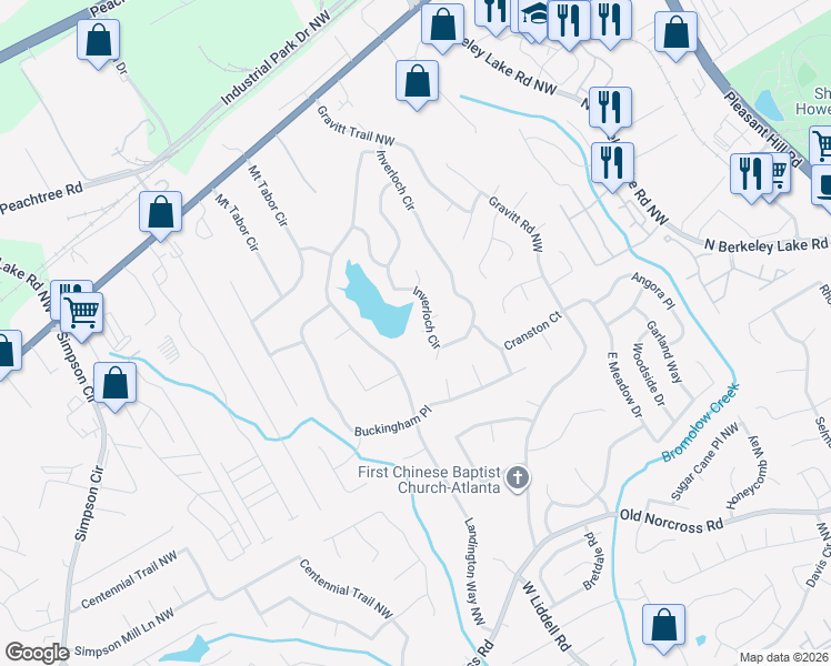 map of restaurants, bars, coffee shops, grocery stores, and more near 2732 Inverloch Circle in Duluth