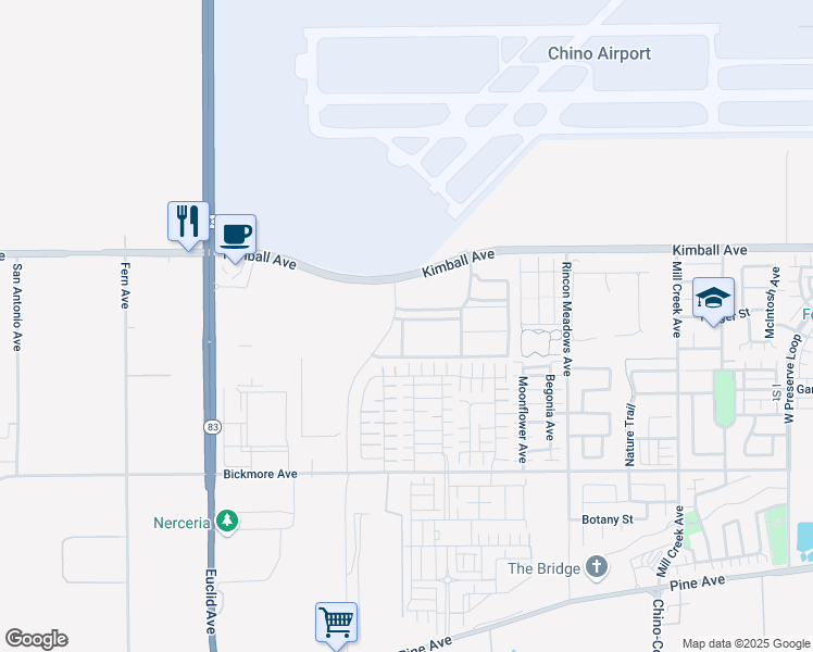 map of restaurants, bars, coffee shops, grocery stores, and more near 15865 Quality Way in Chino