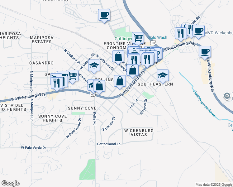 map of restaurants, bars, coffee shops, grocery stores, and more near 280 West Wickenburg Way in Wickenburg
