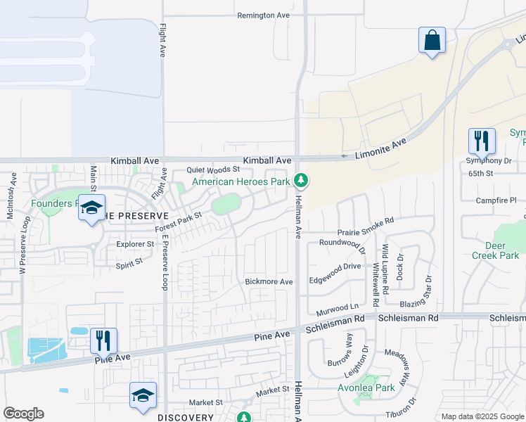 map of restaurants, bars, coffee shops, grocery stores, and more near 8757 Kings Canyon Street in Chino