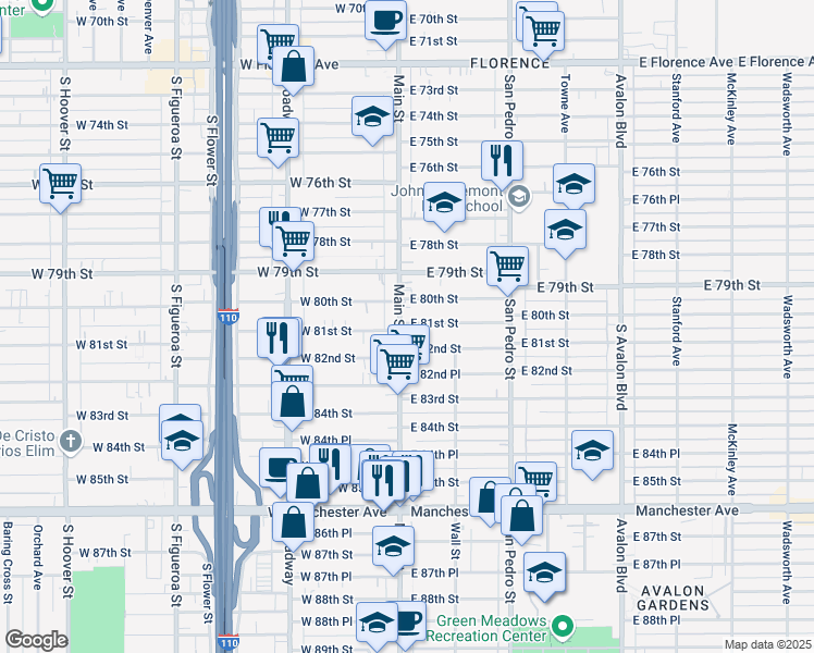 map of restaurants, bars, coffee shops, grocery stores, and more near in Los Angeles