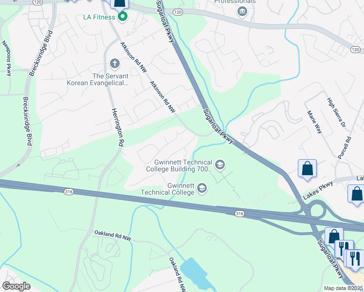 map of restaurants, bars, coffee shops, grocery stores, and more near 1995 Glynmoore Drive in Lawrenceville
