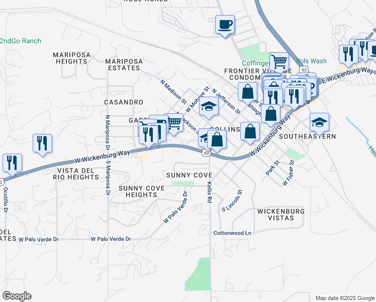 map of restaurants, bars, coffee shops, grocery stores, and more near 521 West Wickenburg Way in Wickenburg