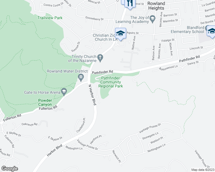 map of restaurants, bars, coffee shops, grocery stores, and more near 18150 Pathfinder Road in Rowland Heights