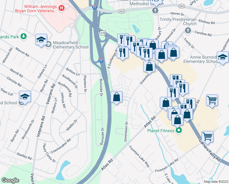 map of restaurants, bars, coffee shops, grocery stores, and more near 613 Lake Forest Road in Columbia