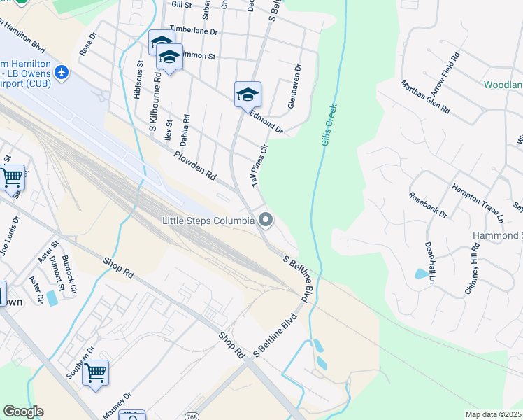 map of restaurants, bars, coffee shops, grocery stores, and more near 1721 Tall Pines Circle in Columbia